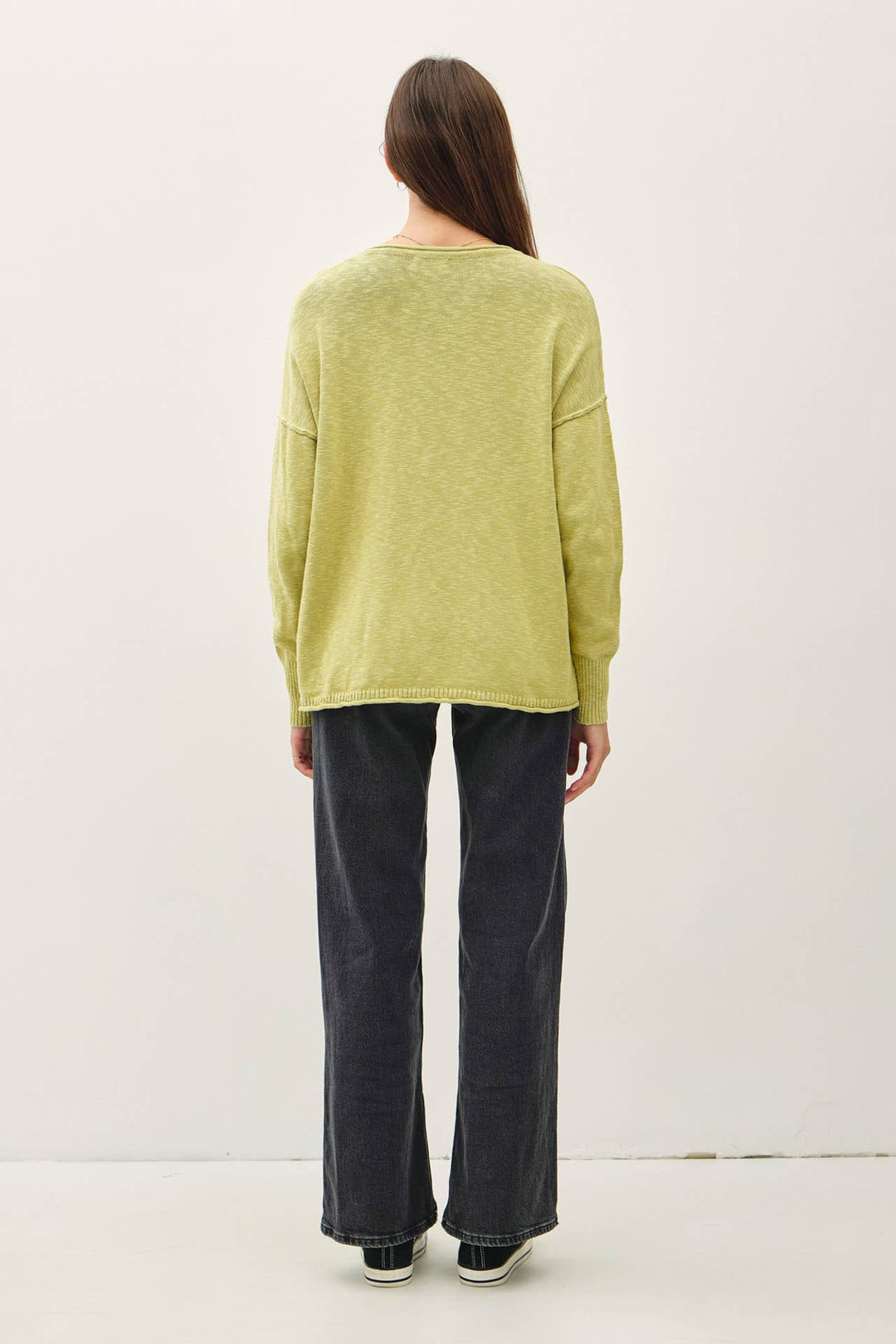 DROP SHOULDER SLUB PULLOVER SWEATER: Matcha / SM