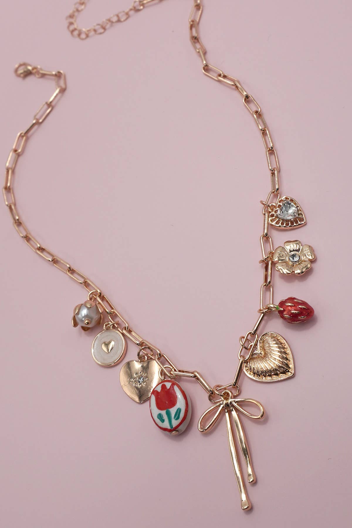 Rose & Bow Charm Necklace
