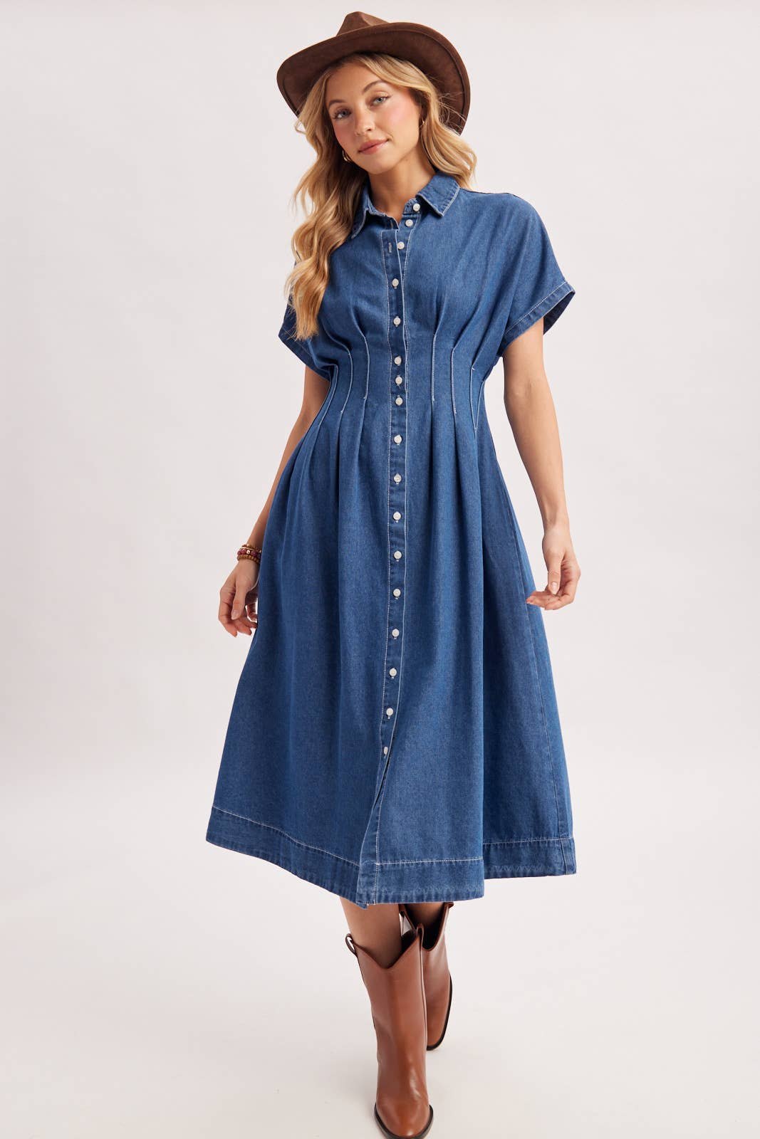 Denim Pleated Waist Dress
