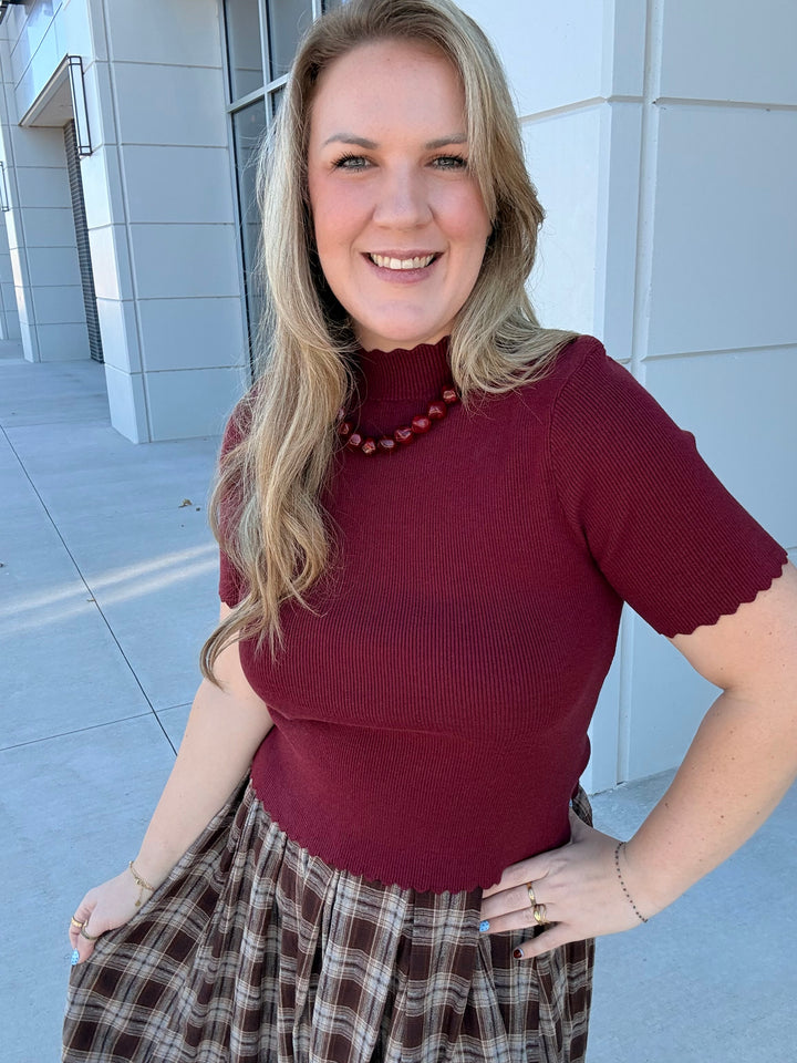 Wine Scalloped Trim Top