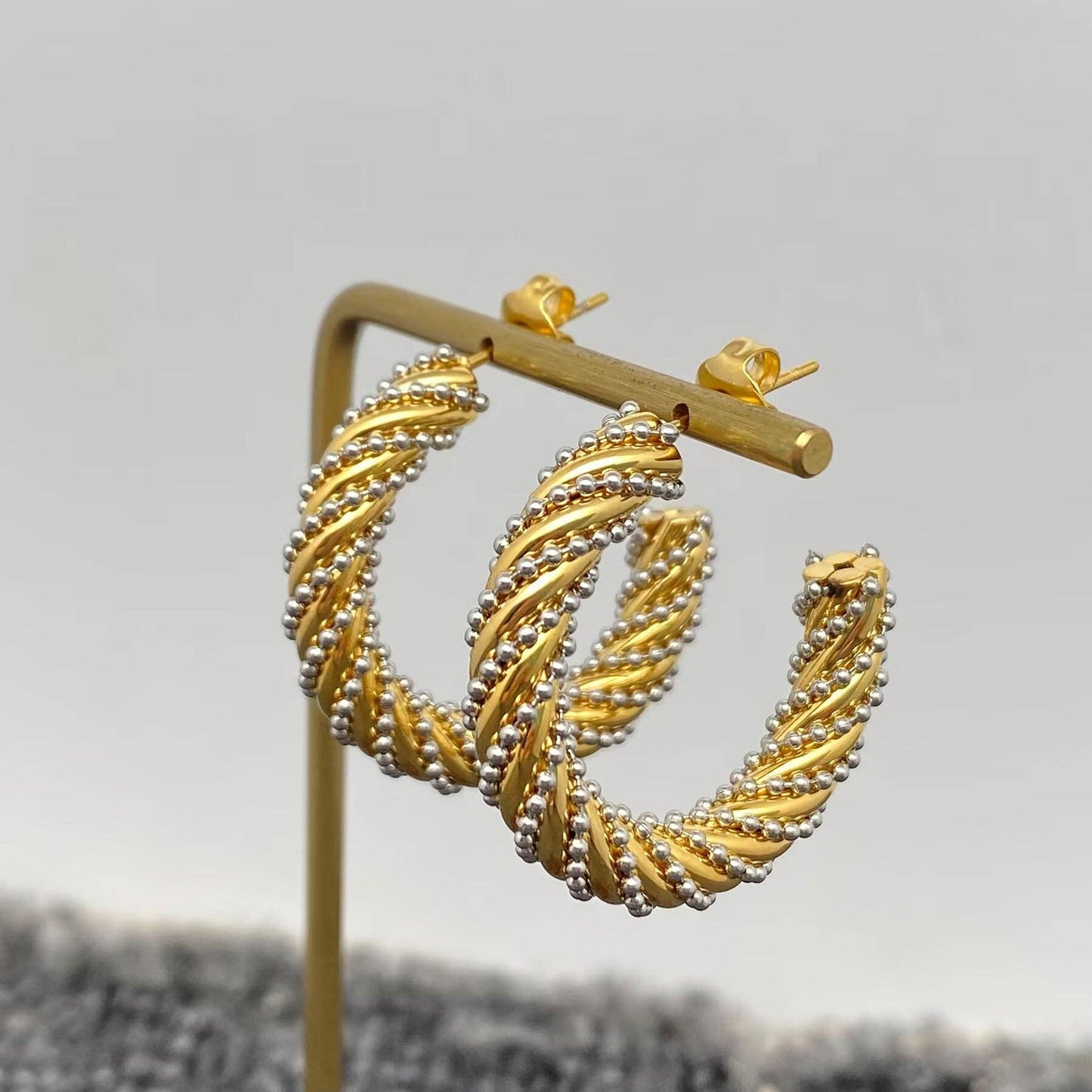 Steel Ball 18K Gold Plated Twist Hoop Earrings