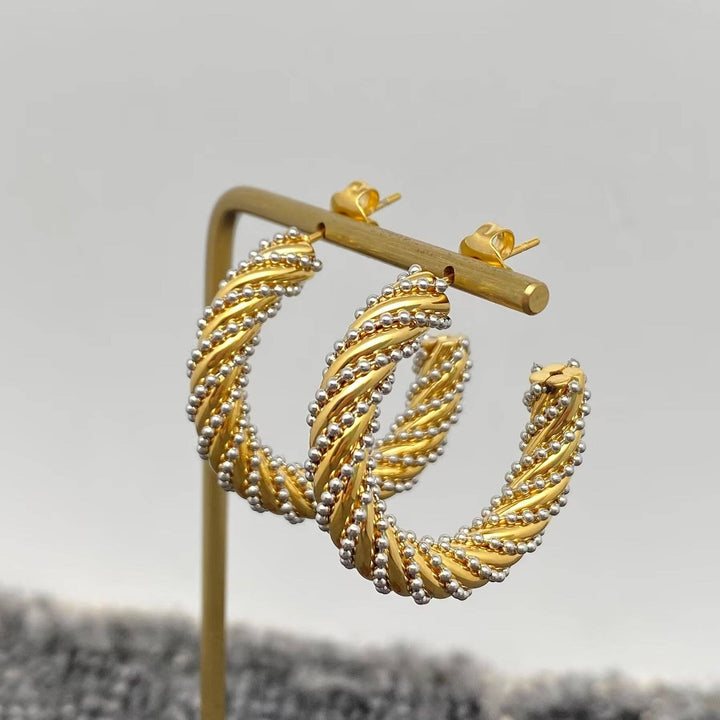 Steel Ball 18K Gold Plated Twist Hoop Earrings