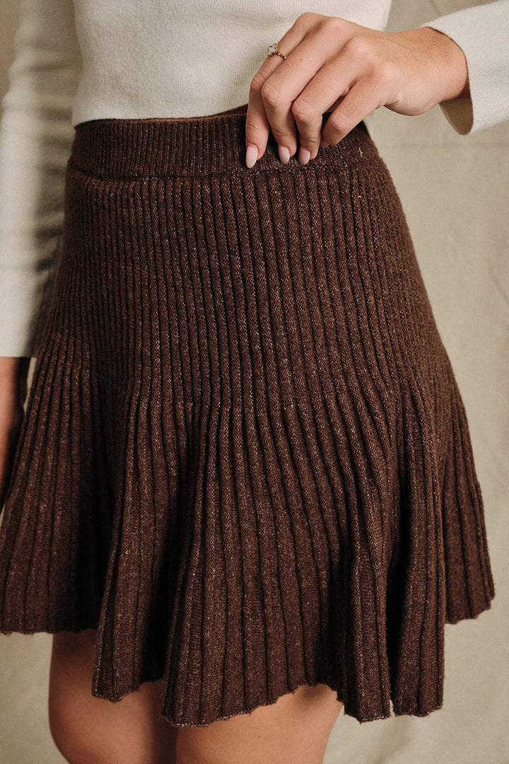 High Waist Ribbed Knit Flared Flounce Mini Skirt: OLIVE / M
