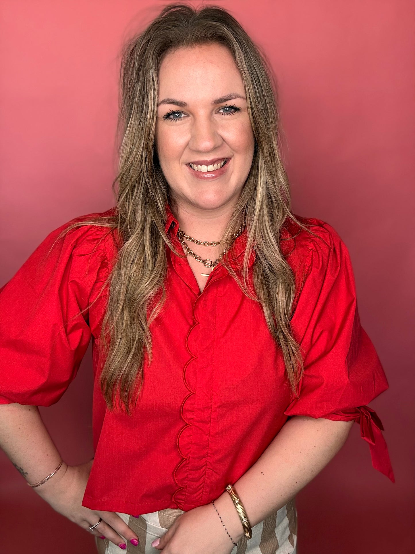 Tomato Red Scallop Blouse