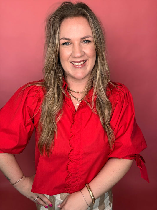 Tomato Red Scallop Blouse