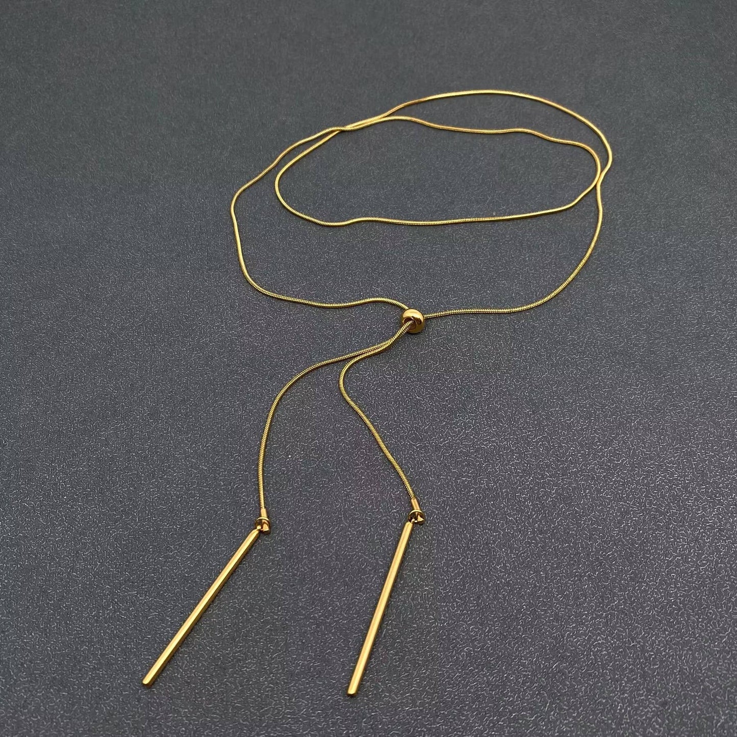 Minimalist 18K Golden Stainless Steel Lariat Necklace