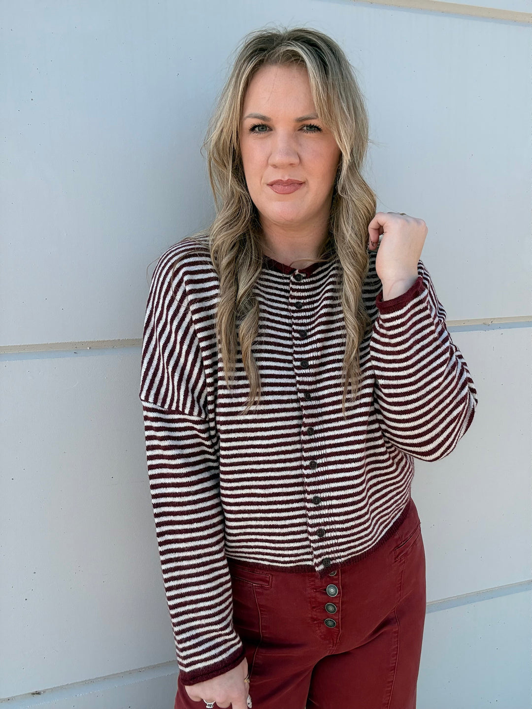The Merlot Striped Cardigan