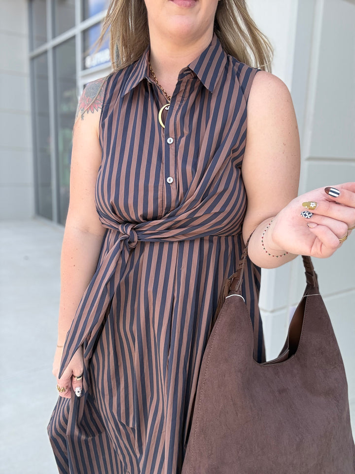 Tie It Together Dress: Navy Brown