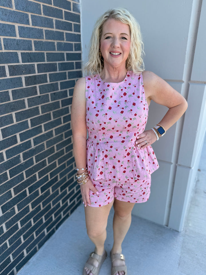 Pink Peony Peplum Blouse