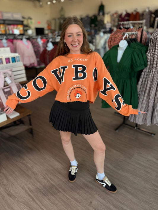 Cowboys Orange Sleeve Crop Top