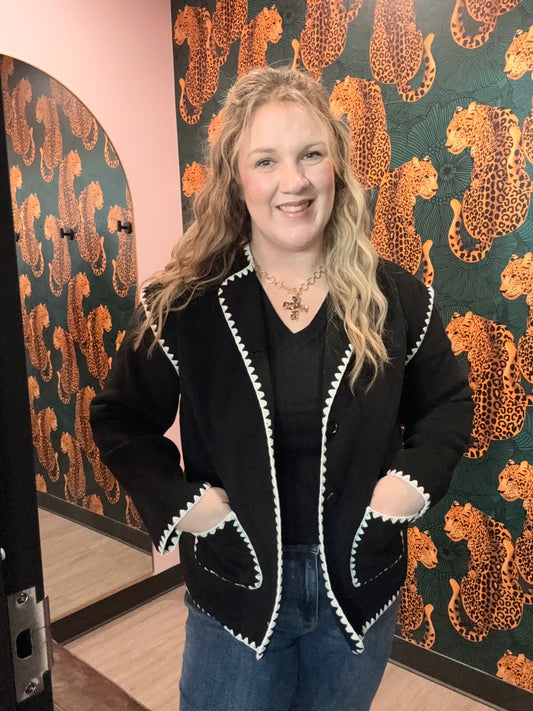 Black Wool Look Jacket w/ Pockets