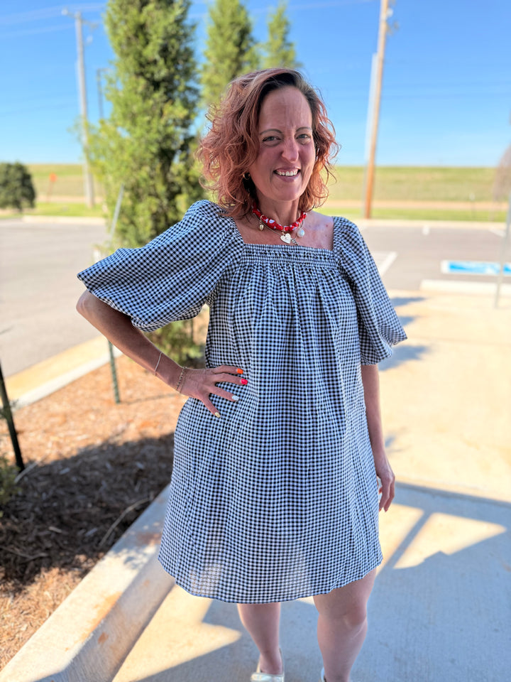 Gingham Square Neck Dress