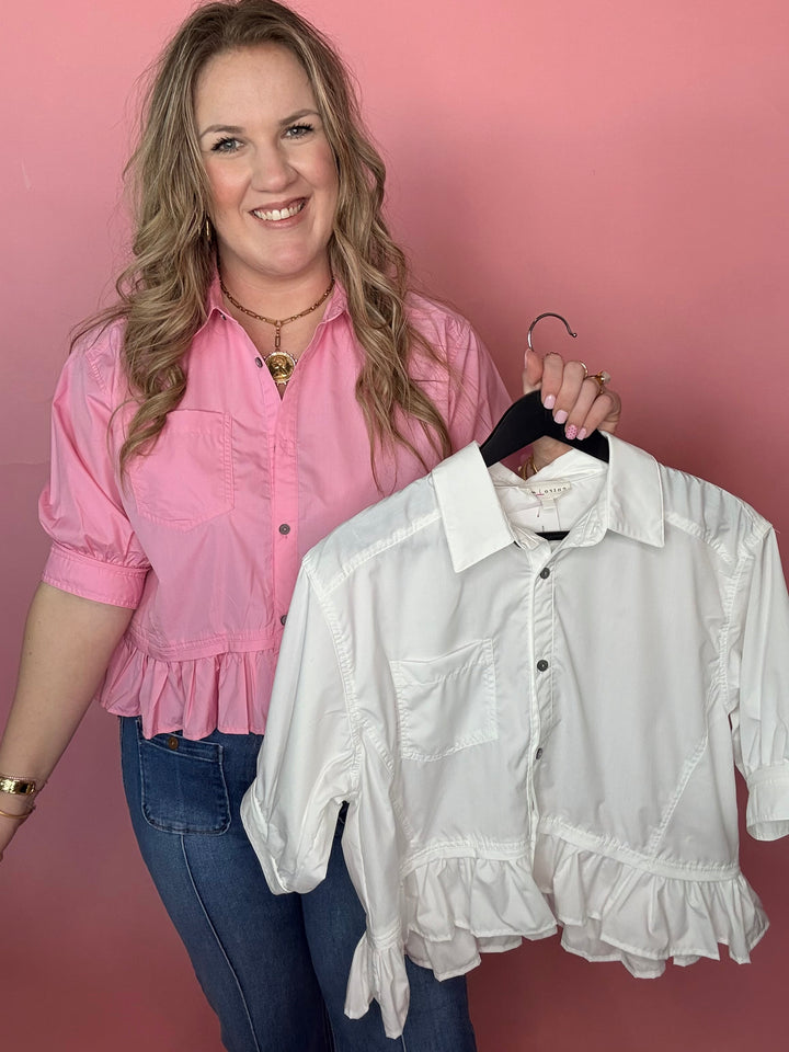 Pink Ruffle Hem Blouse