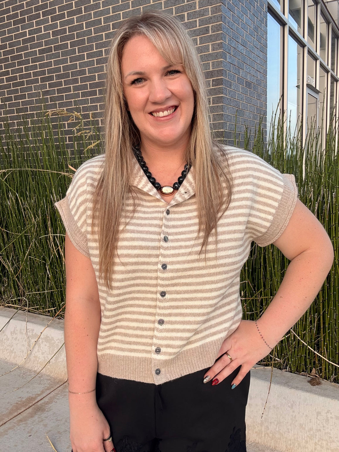 Taupe Stripe Sweater Top