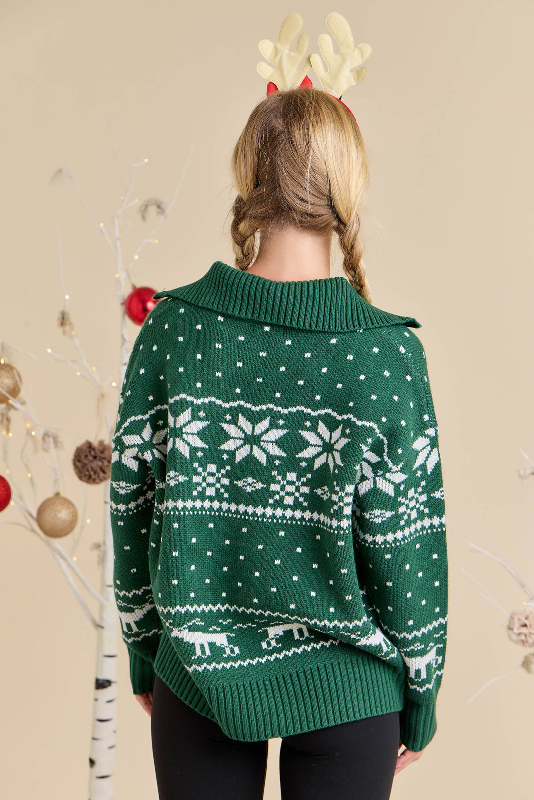 Reindeer &amp; Snowflake Green Zipup