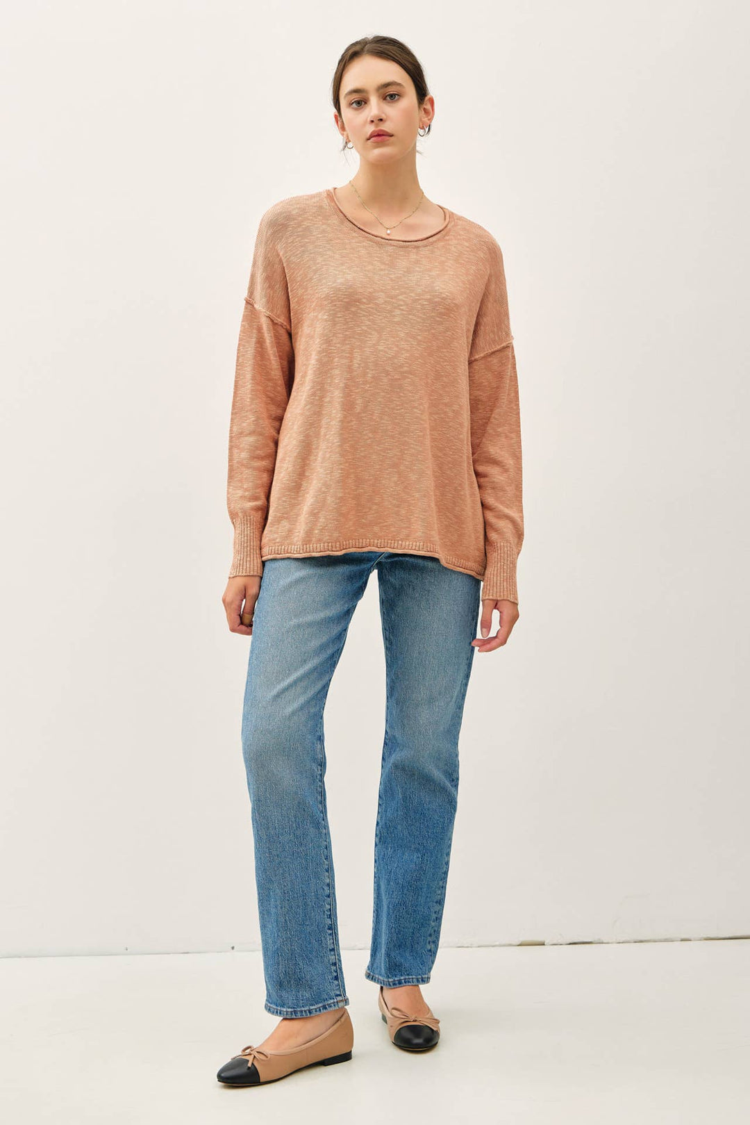 DROP SHOULDER SLUB PULLOVER SWEATER: Matcha / SM