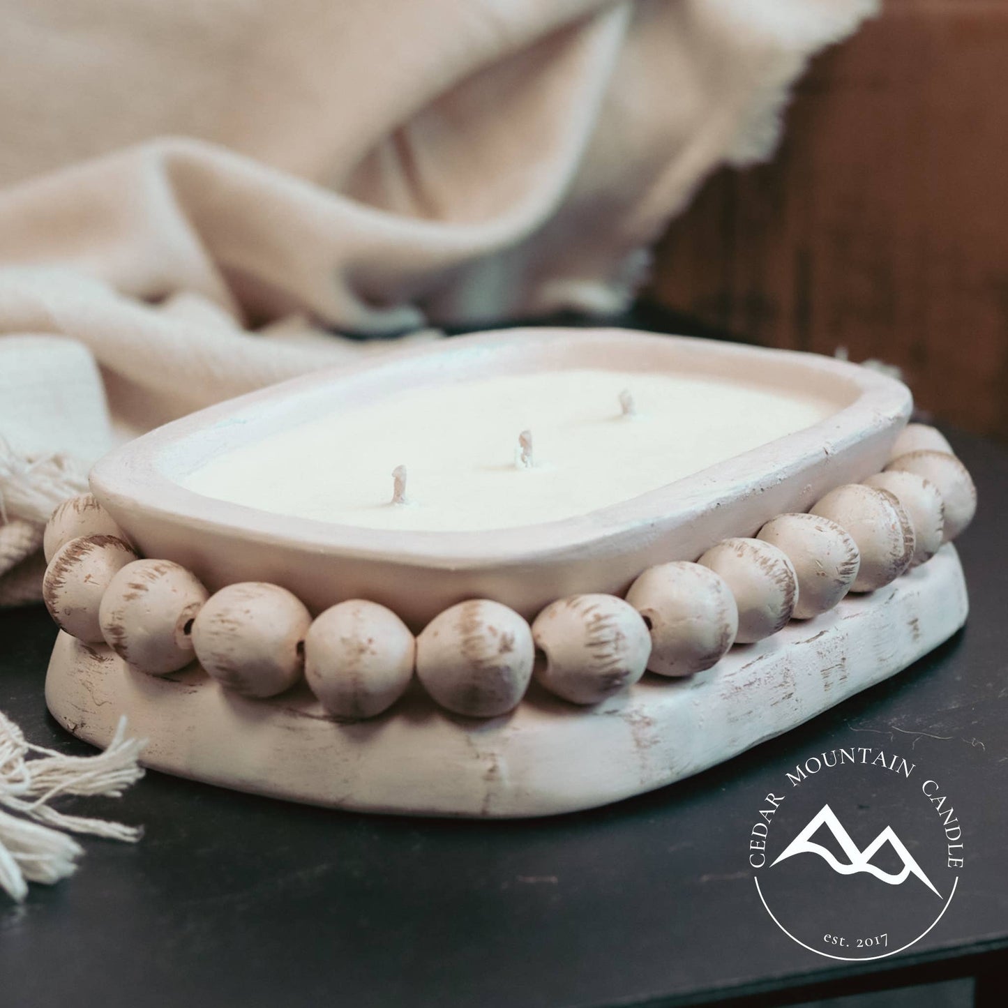 Pottery Dough Bowl Soy Candle - With Beads: Sweet Cinnamon Vanilla