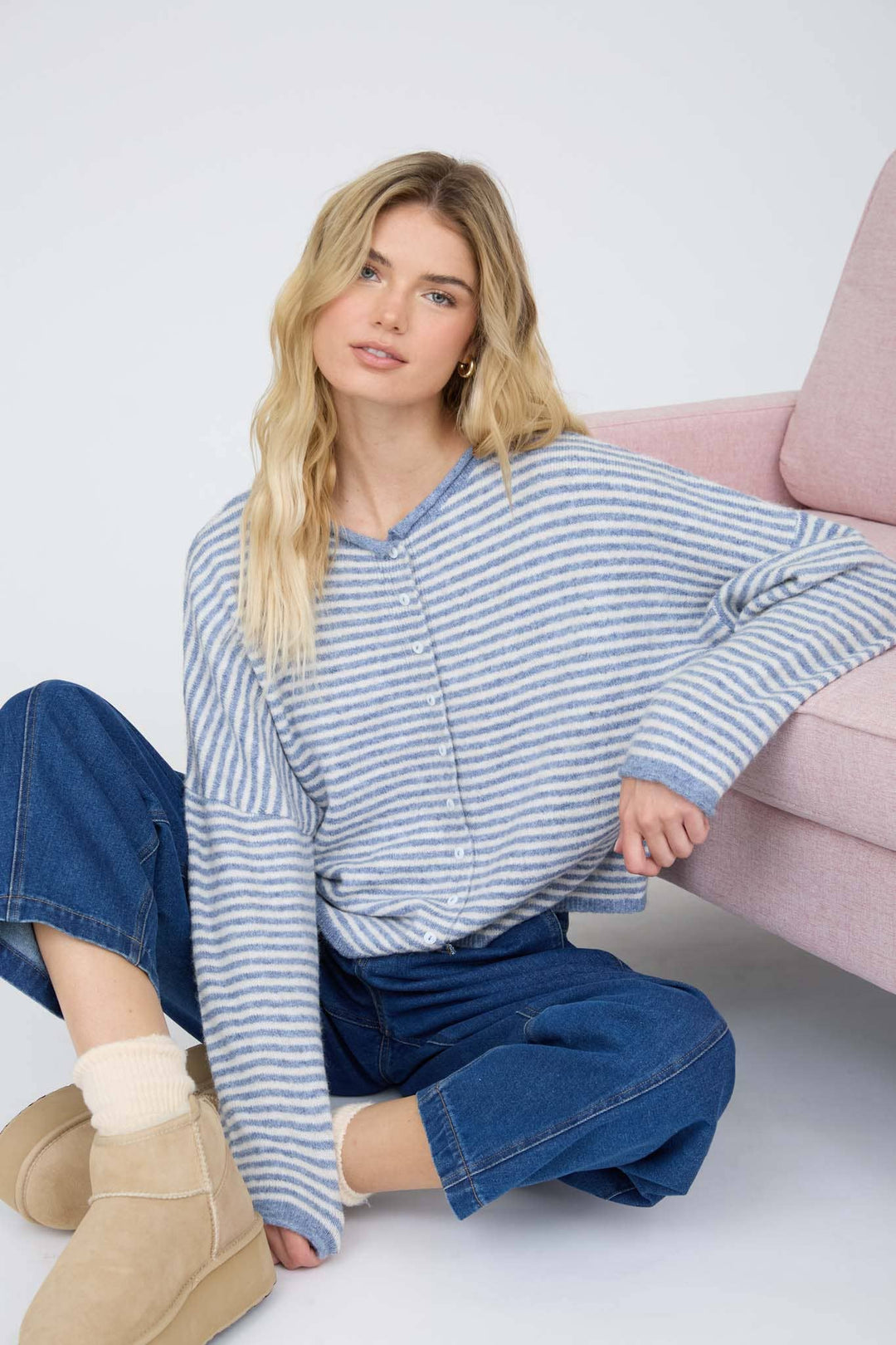 Dusty Blues Striped Cardigan