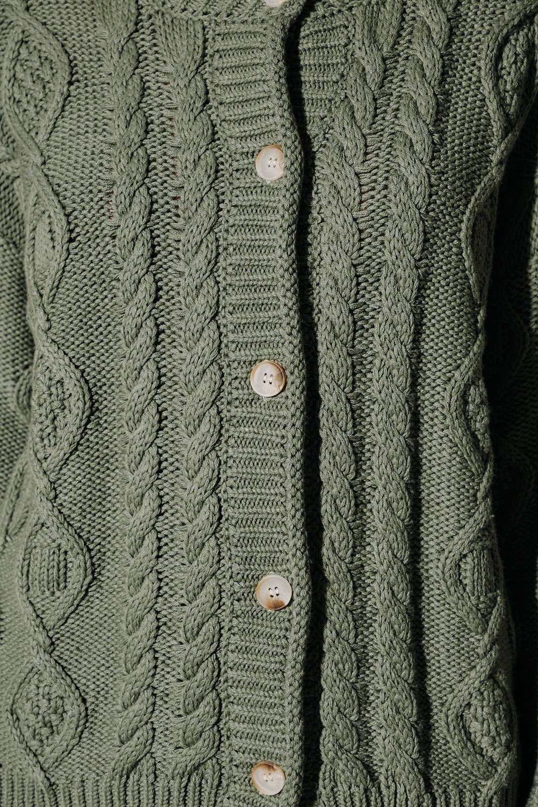 Oversized Cable Knit Button Down Cardigan Sweater: OLIVE / S