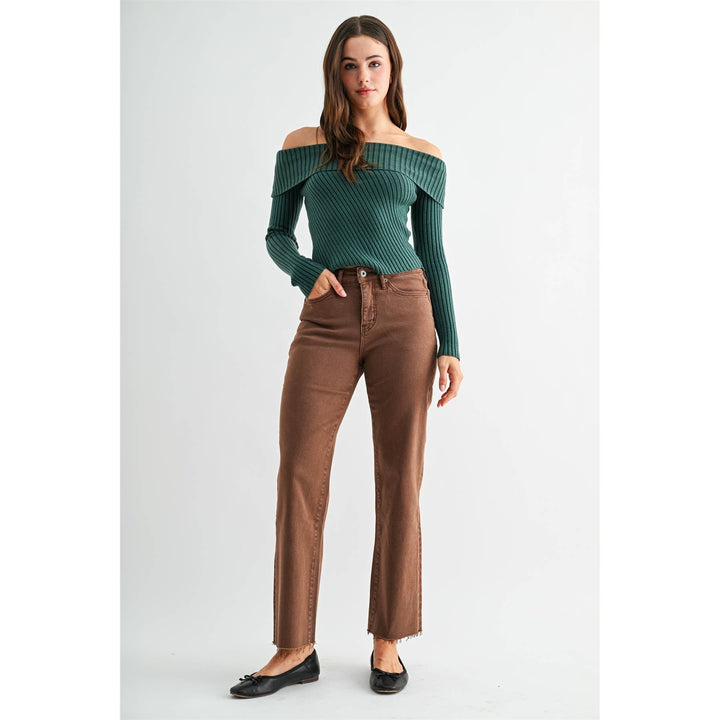 High Rise Brown Tummy Control Straight Jeans