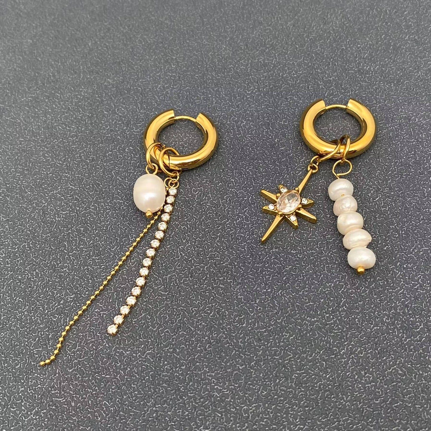 Pearl Zircon Star Charm 18 Gold Plated Earrings