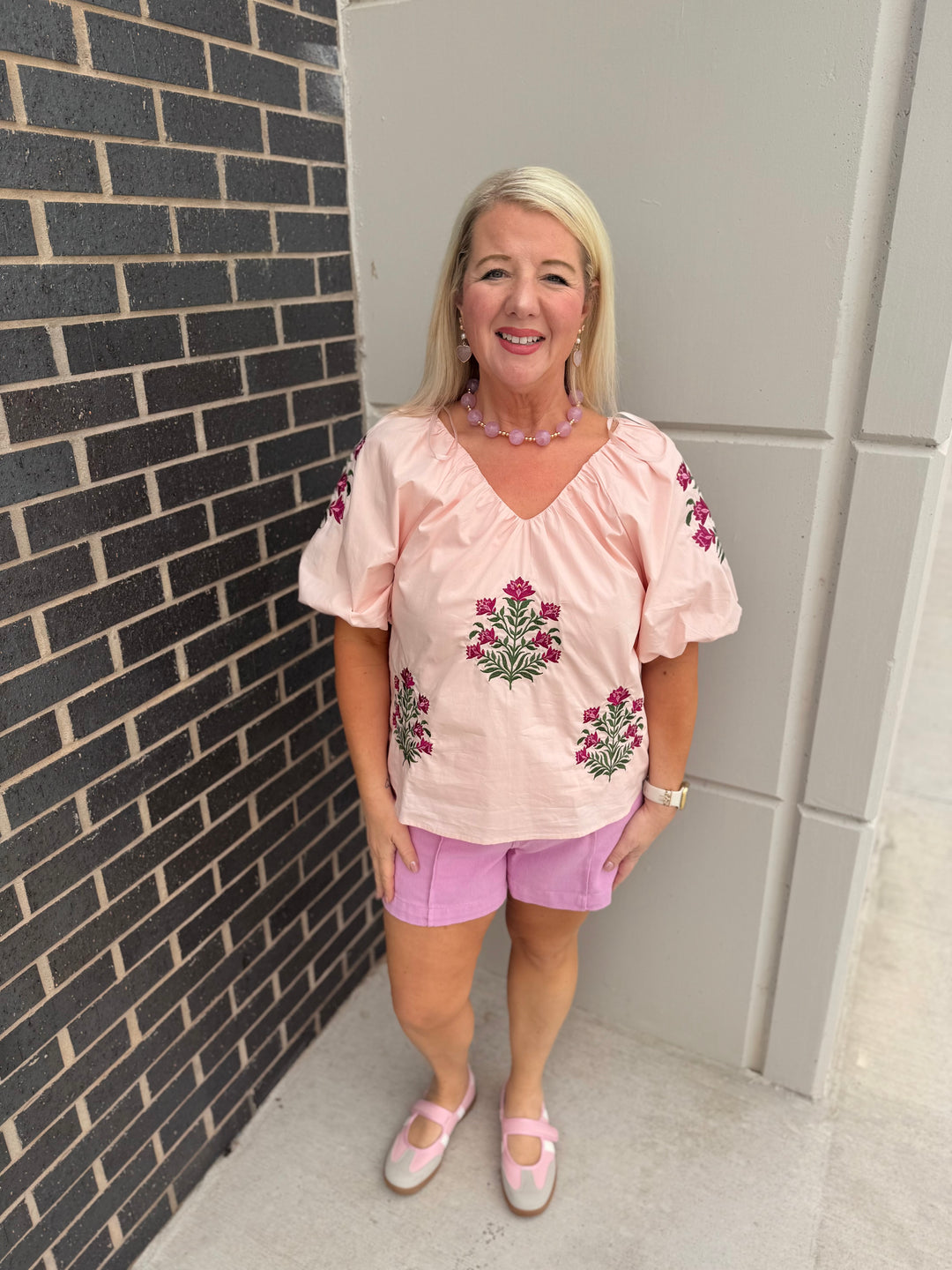 Wild Flower Bubble Sleeve Blouse