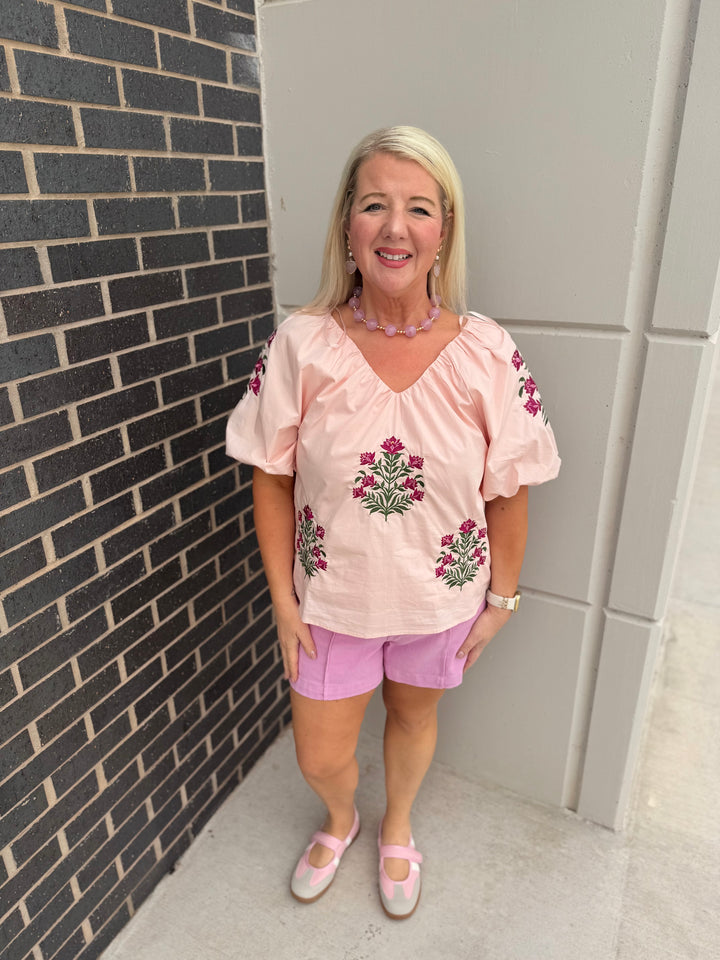 Wild Flower Bubble Sleeve Blouse