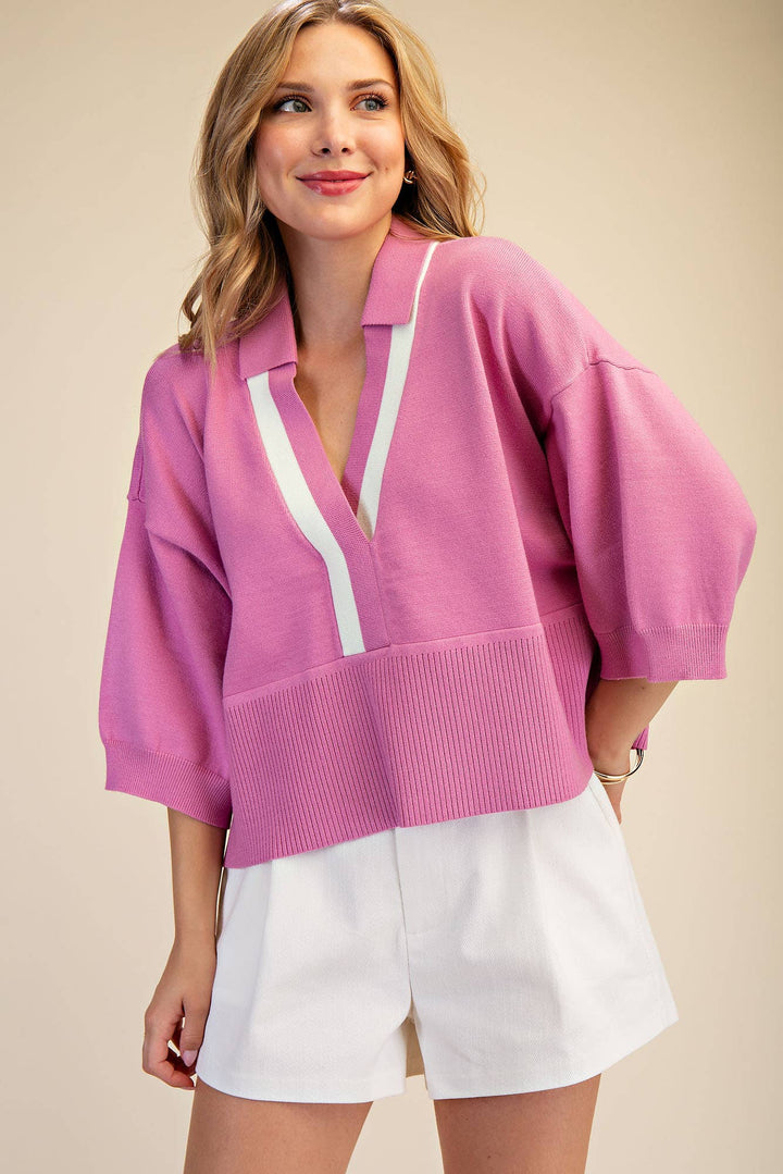Social Club Collared Sweater| Pink