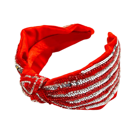 Game Day Sequin  Headbands: Red/white stripe