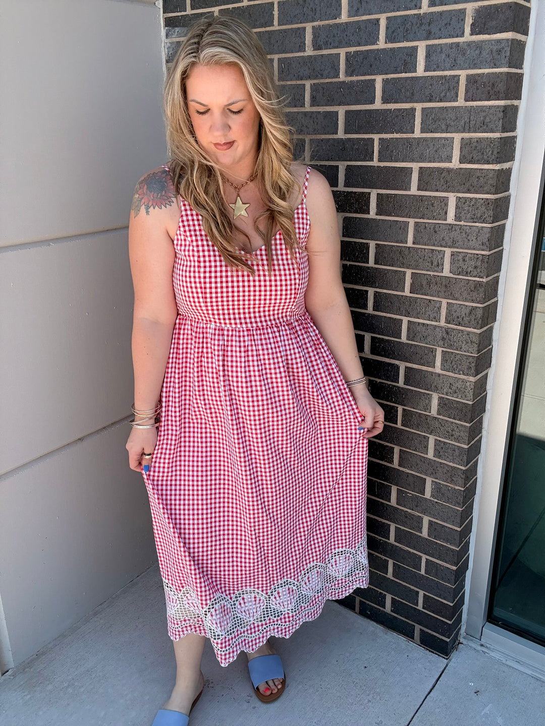 Red Gingham Maxi Dress