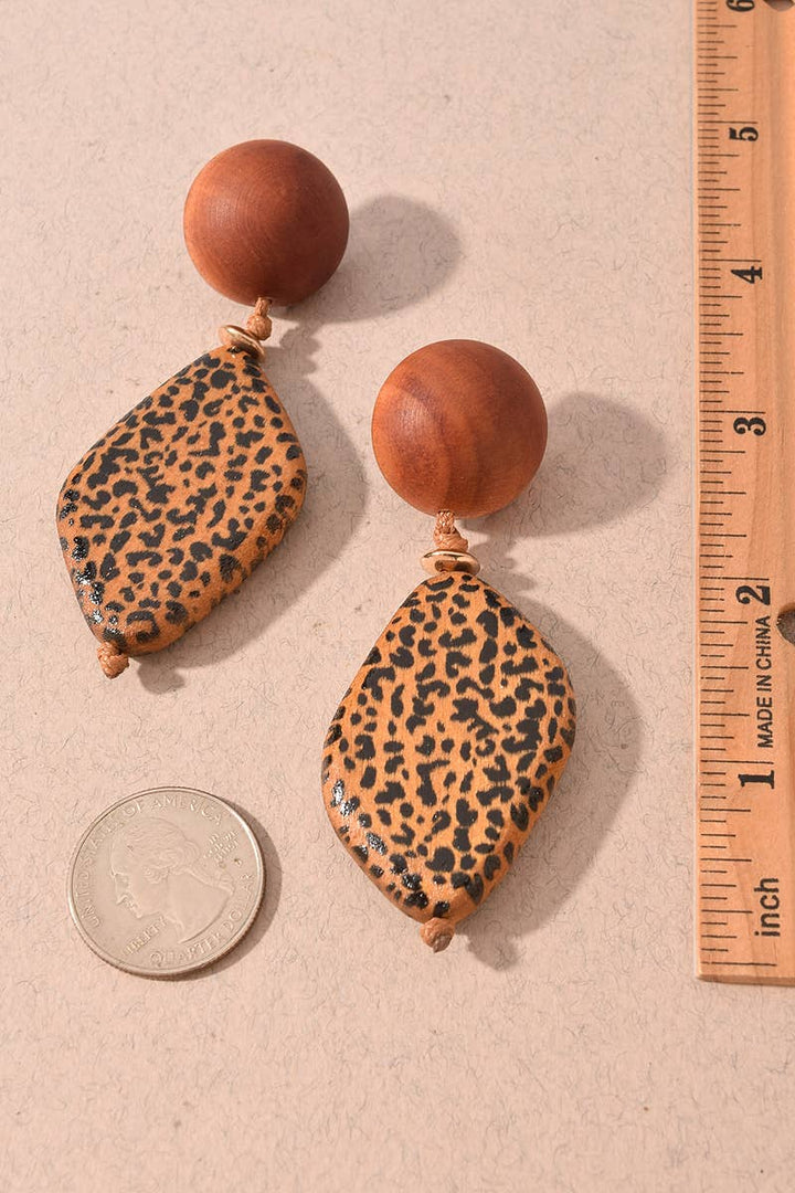Leopard Print Wood Beaded Earrings