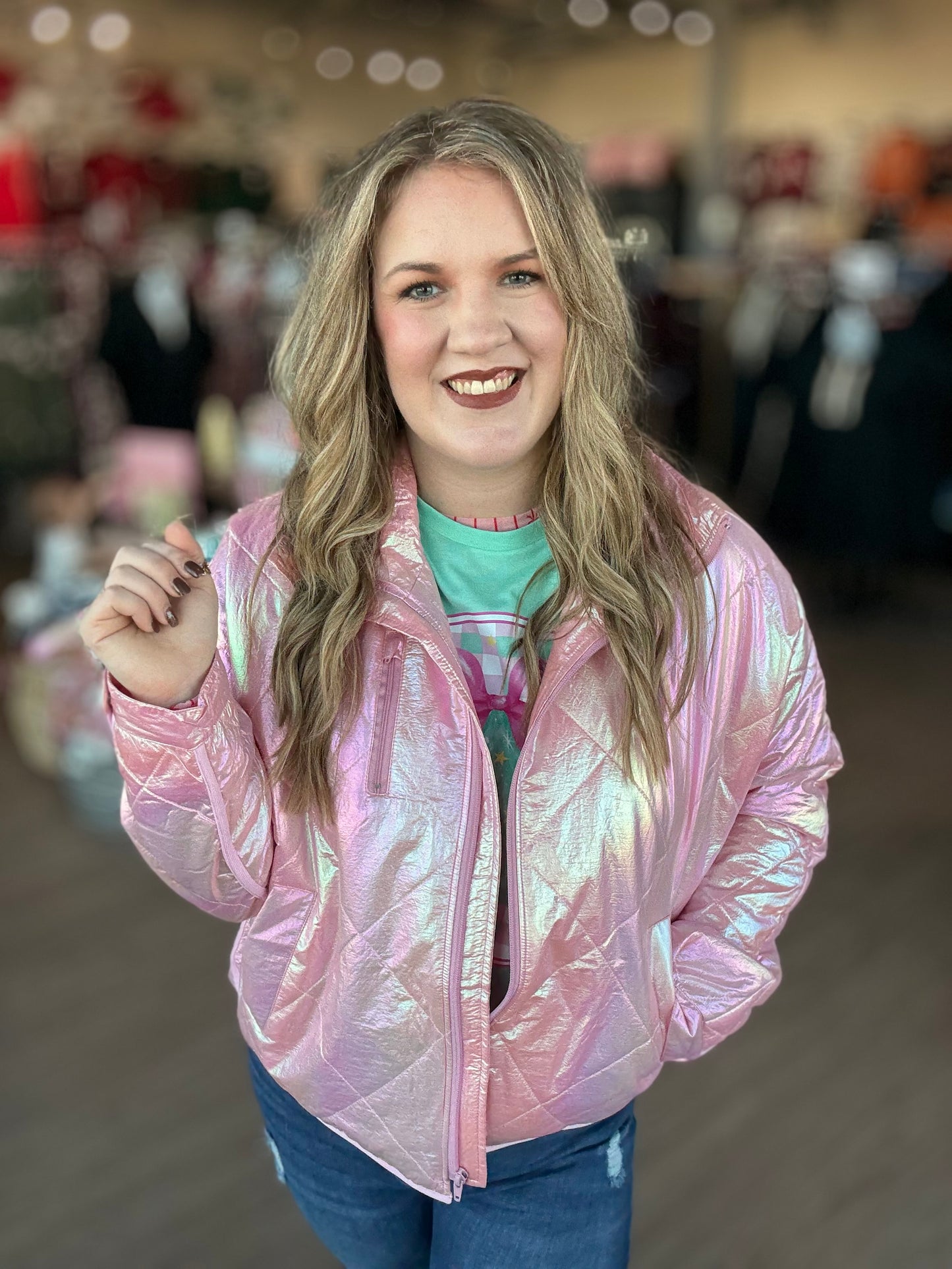 Iridescent Pink Puffer Jacket