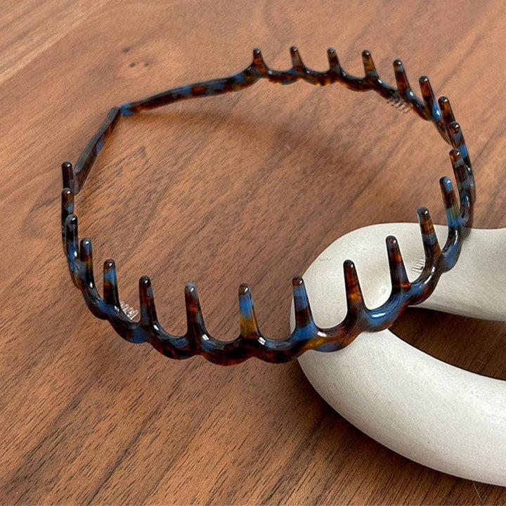Vintage Leopard Weave Toothed Acetate Headband MK2SPM6W6HBD06: Coffee Blue