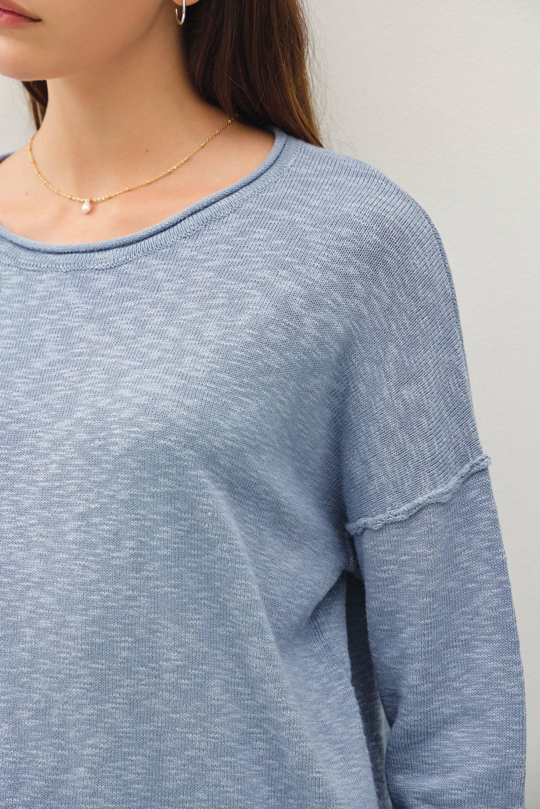 DROP SHOULDER SLUB PULLOVER SWEATER: Matcha / SM