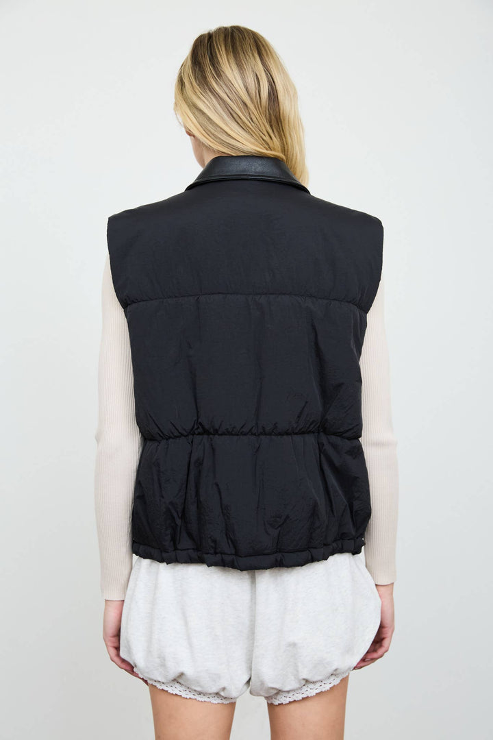 COLLARED SNAP-FRONT PUFFER VEST (PRE-ORDER): BLACK