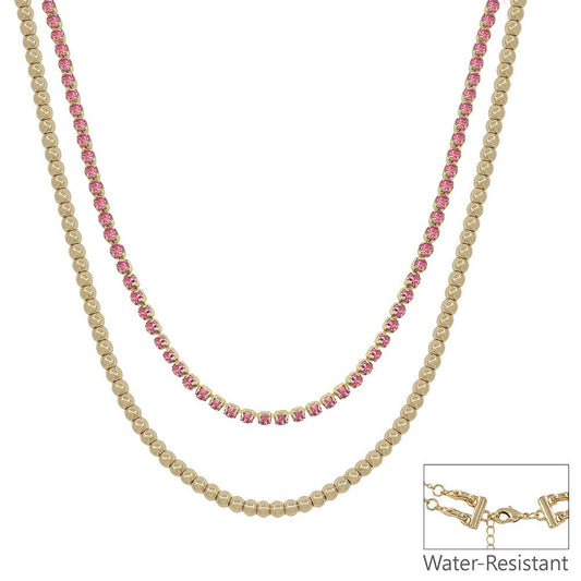 WR Rose Rhinestone & Gold Beaded Necklace