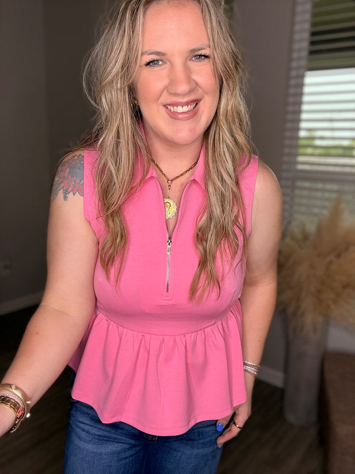 Pink Collar Peplum Blouse