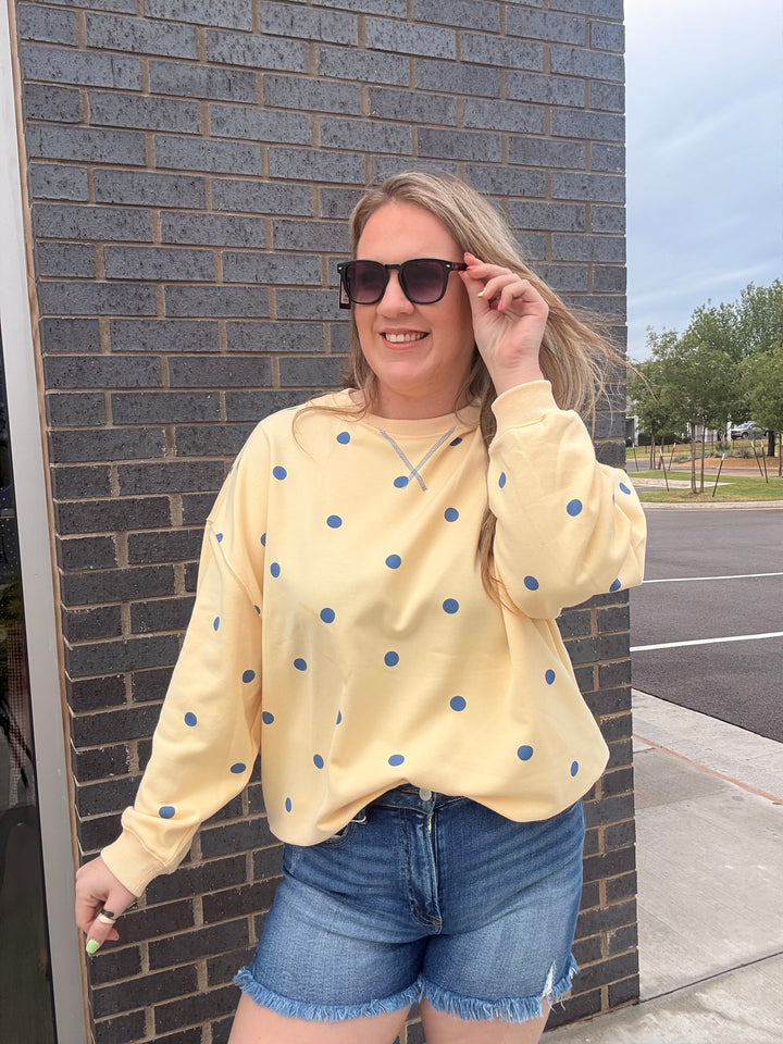 Yellow/Blue Polka Dot Sweatshirt