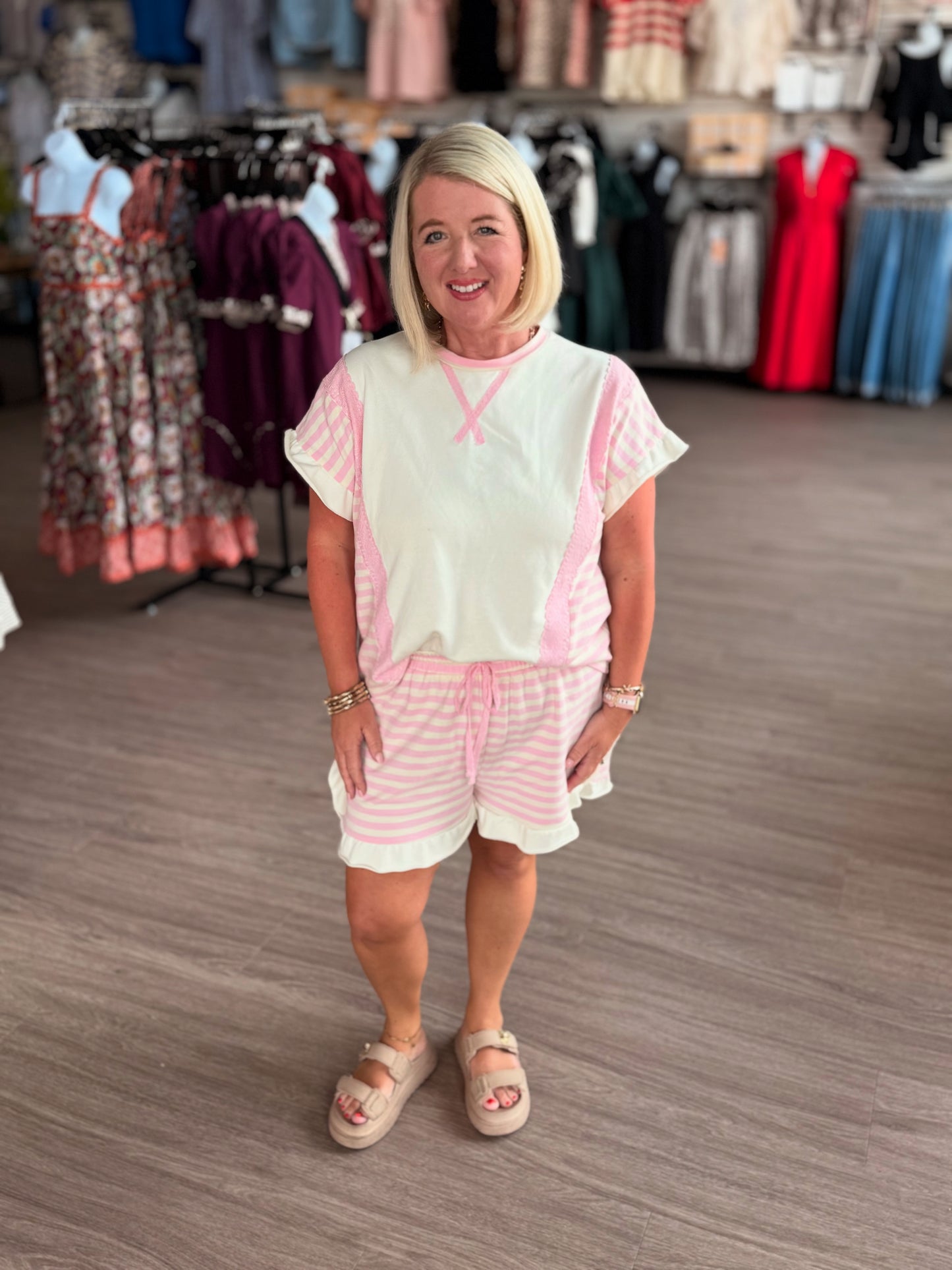 Pink Terry Stripe Ruffled SET