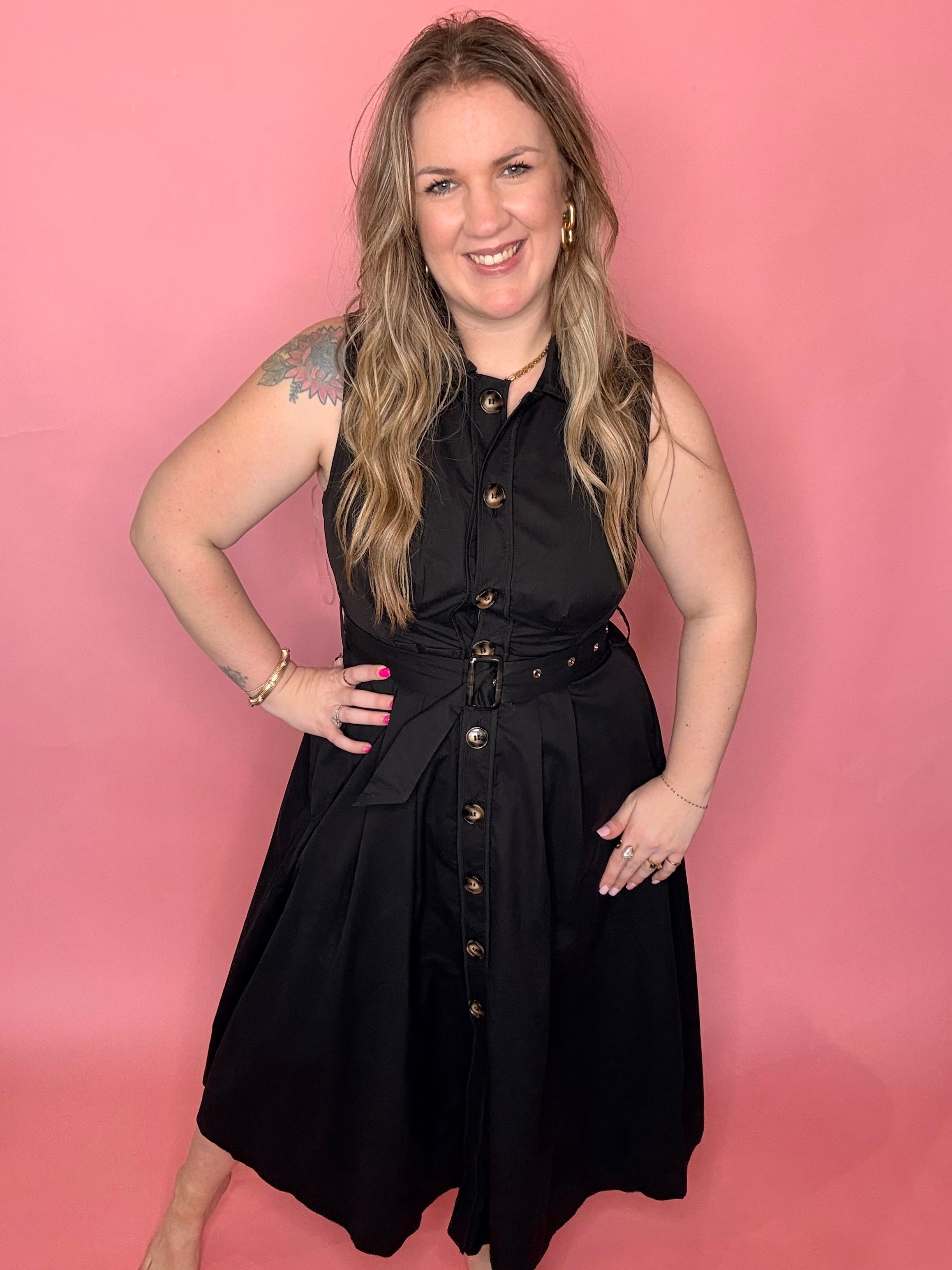 Black Button Closure dress w/Belt – Urban Rose Mercantile