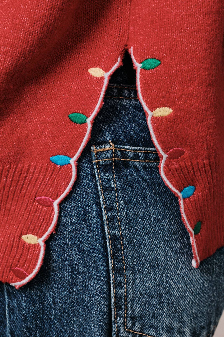 Mock Neck Long Sleeve Peace &amp; Joy Novelty Knit Sweater: Blue / L