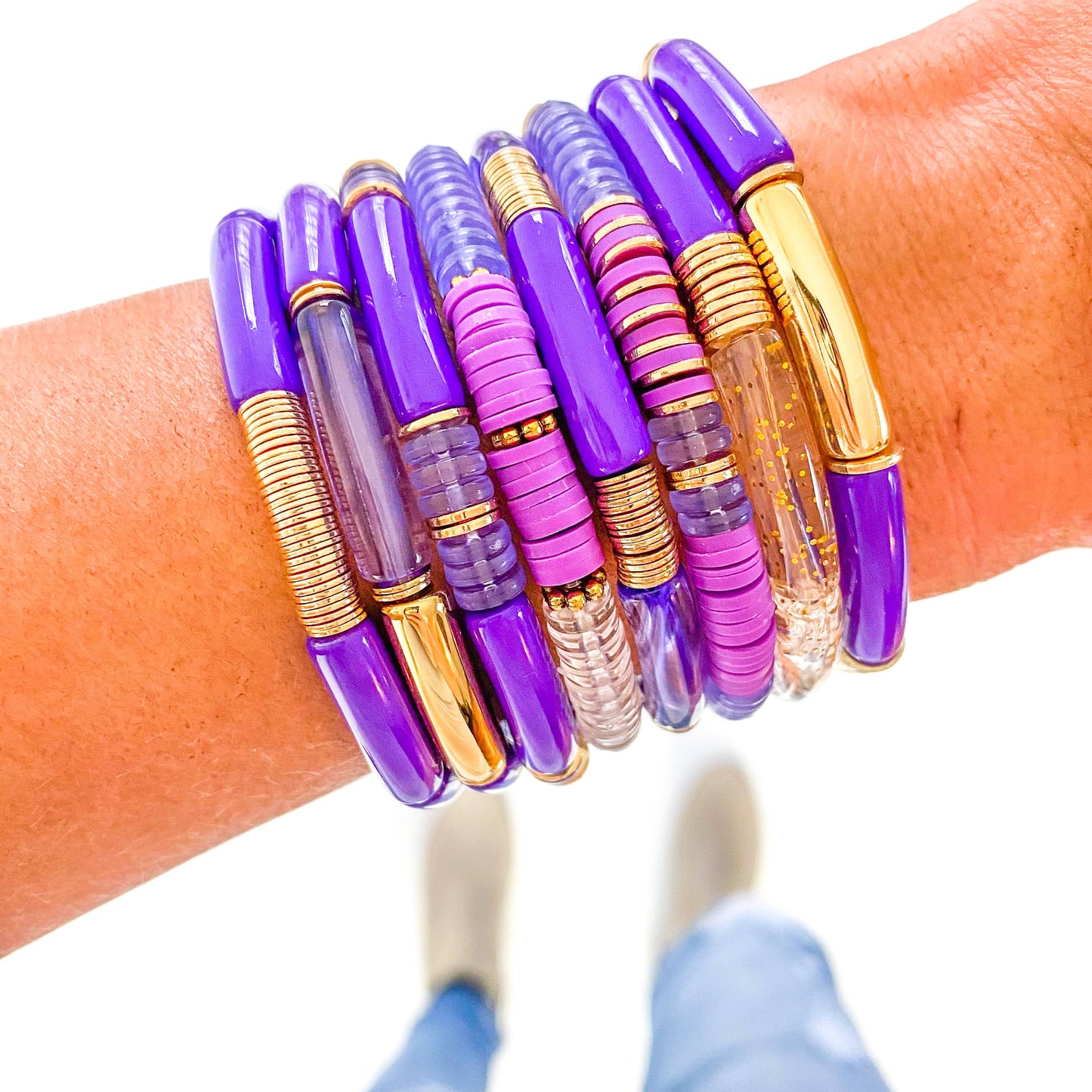 Small Purple Acrylic Tube Bamboo Bracelet