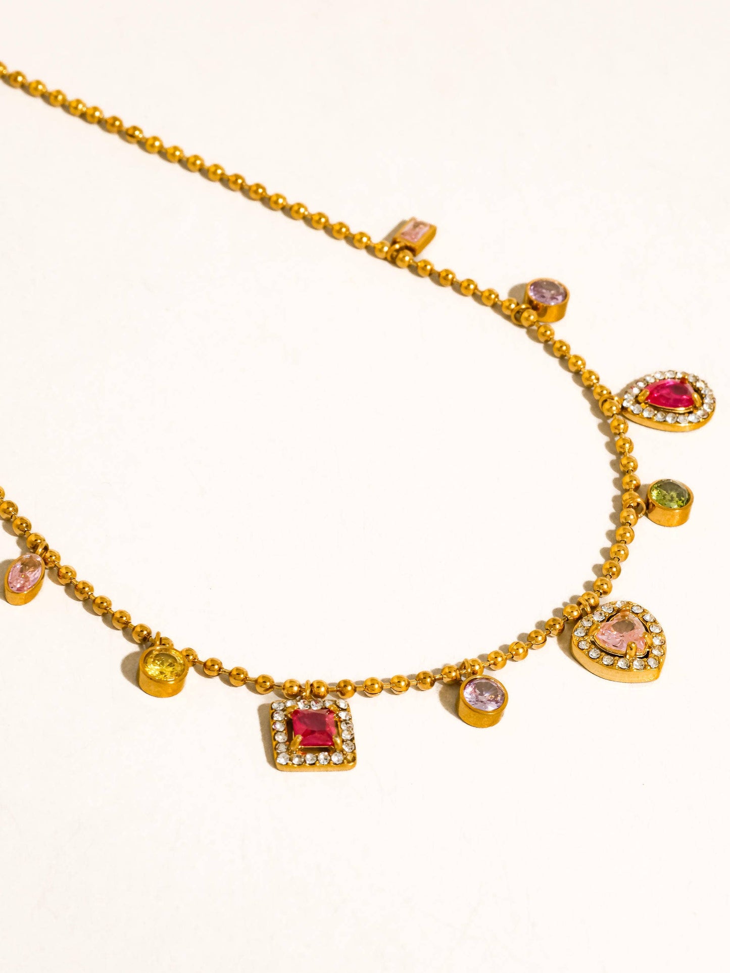 Daiselle 18K Gold Non-Tarnish Colorful CZ Charm Necklace: Multi-Colored