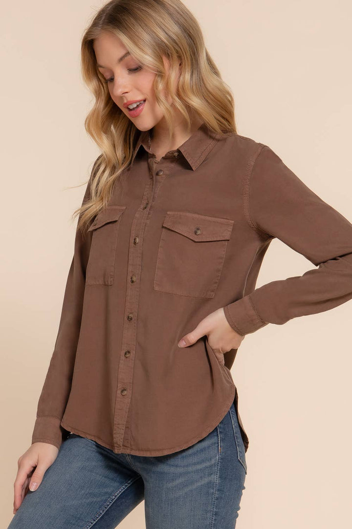Coffee Button Up Blouse