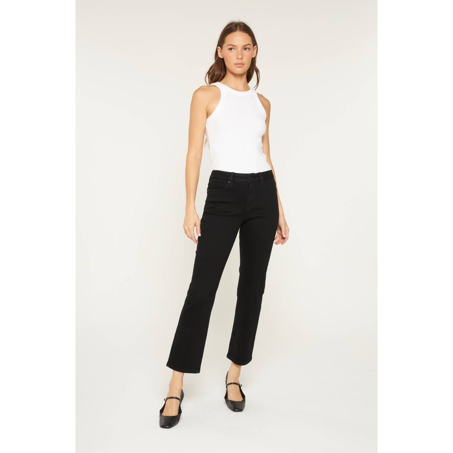 Black Mid-Rise Ankle Mica Straight Jeans