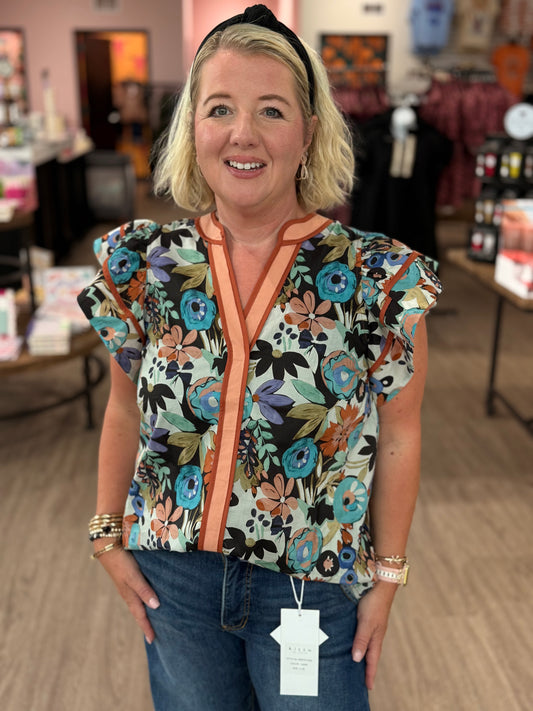 Cinn Blue Floral Top