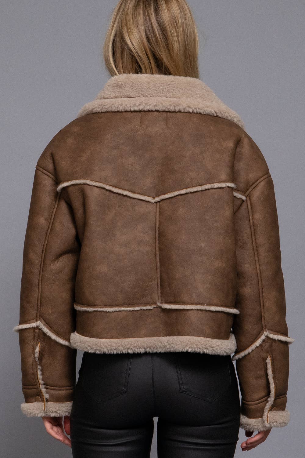 Chestnut Faux Leather Fur Trim Jacket