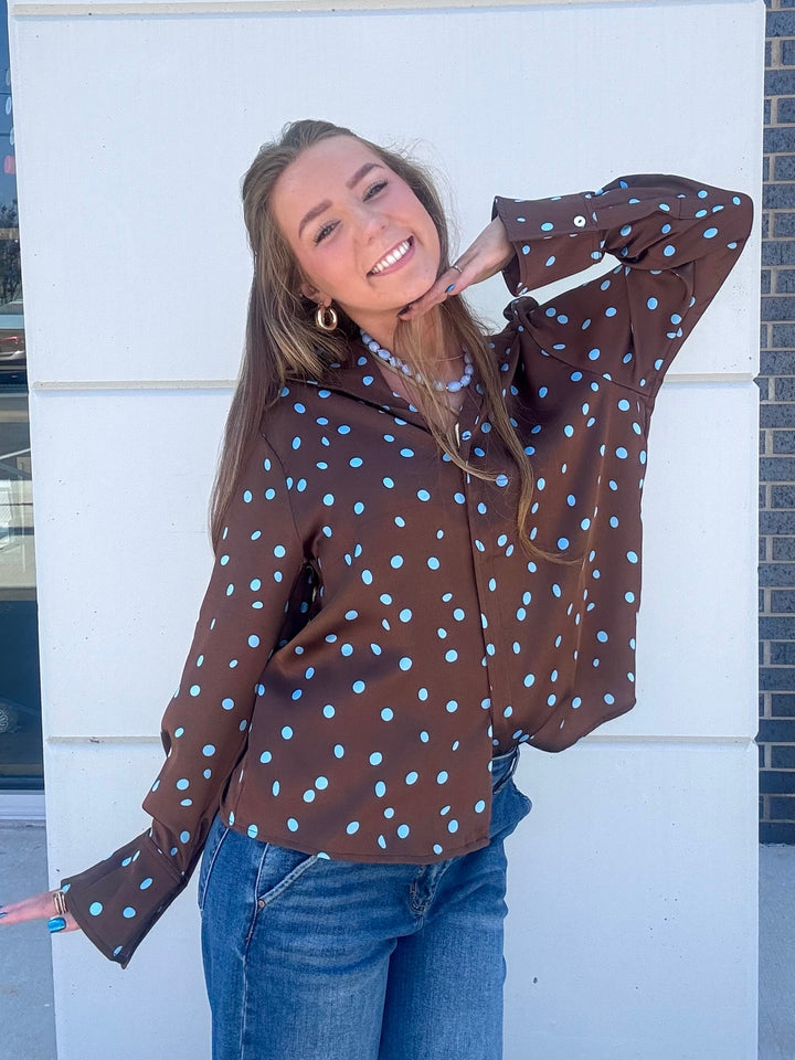 Brown/Blue Button Up Blouse