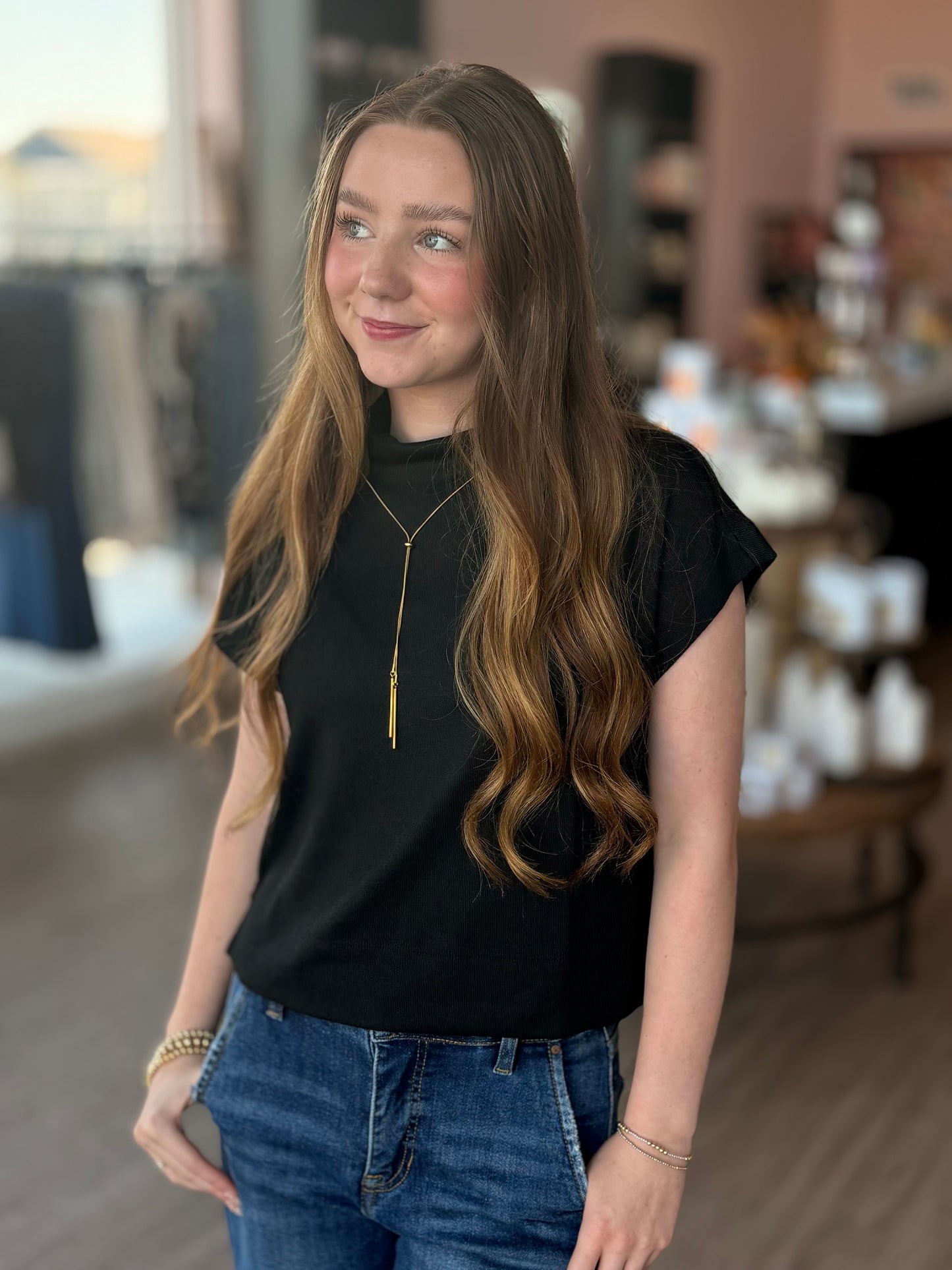 Black Mock Neck Lightweight Top