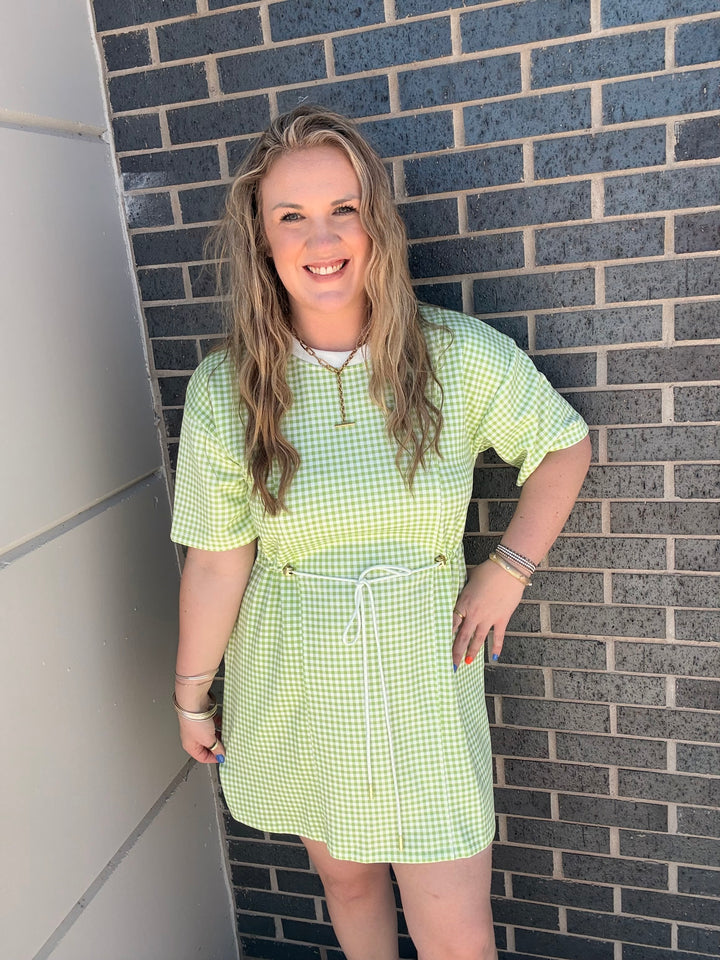 Lime Gingham Tie Dress